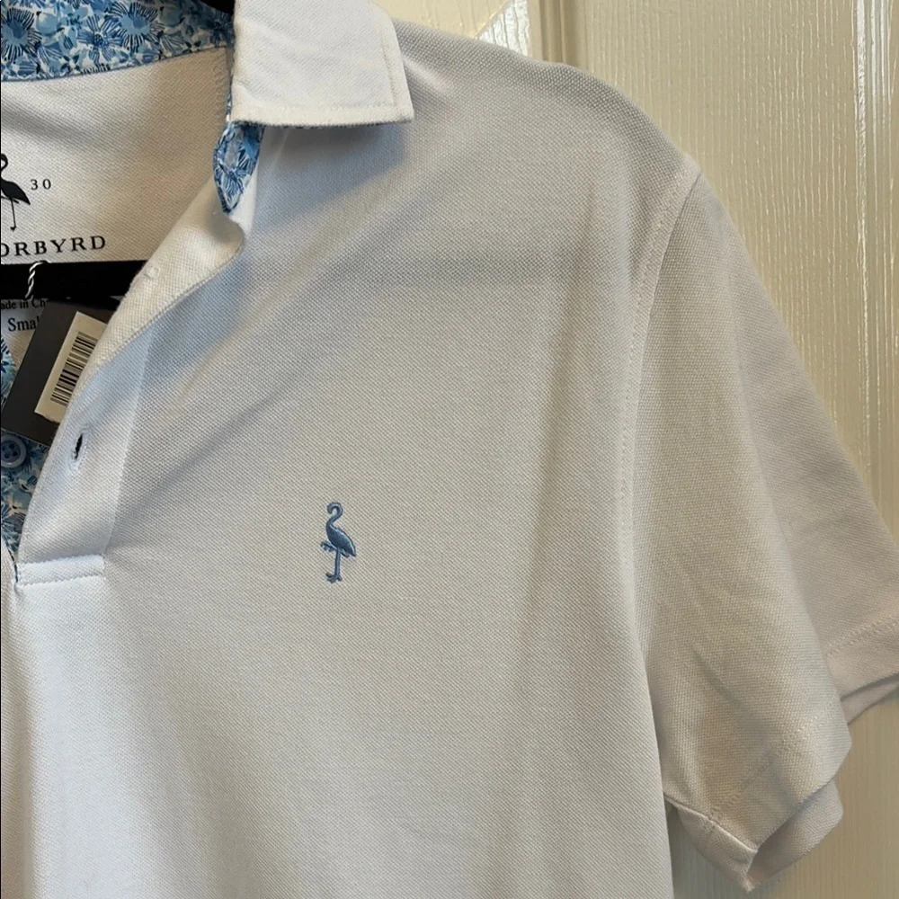 Mens White Polo Shirt with Floral Design Size Small - Picture 4 of 5